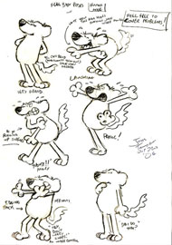 Style sheet sketches for Roobarb the retro cartoon character