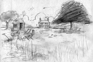 Animator's sketches of Roobarb's garden